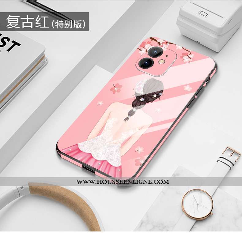 Coque iPhone 12 Verre Personnalité Noir Légère Mode Incassable Étui