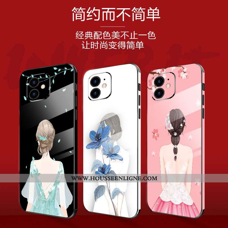 Coque iPhone 12 Verre Personnalité Noir Légère Mode Incassable Étui