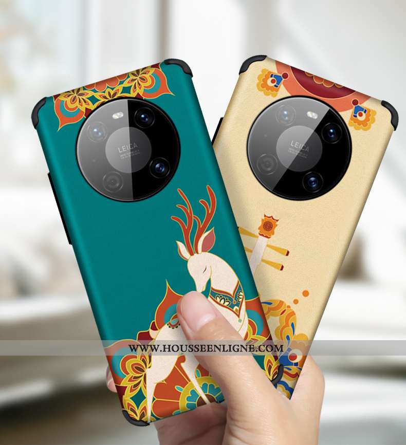 Housse Huawei Mate 40 Personnalité Créatif Style Chinois Bleu Vintage Coque Protection Verte