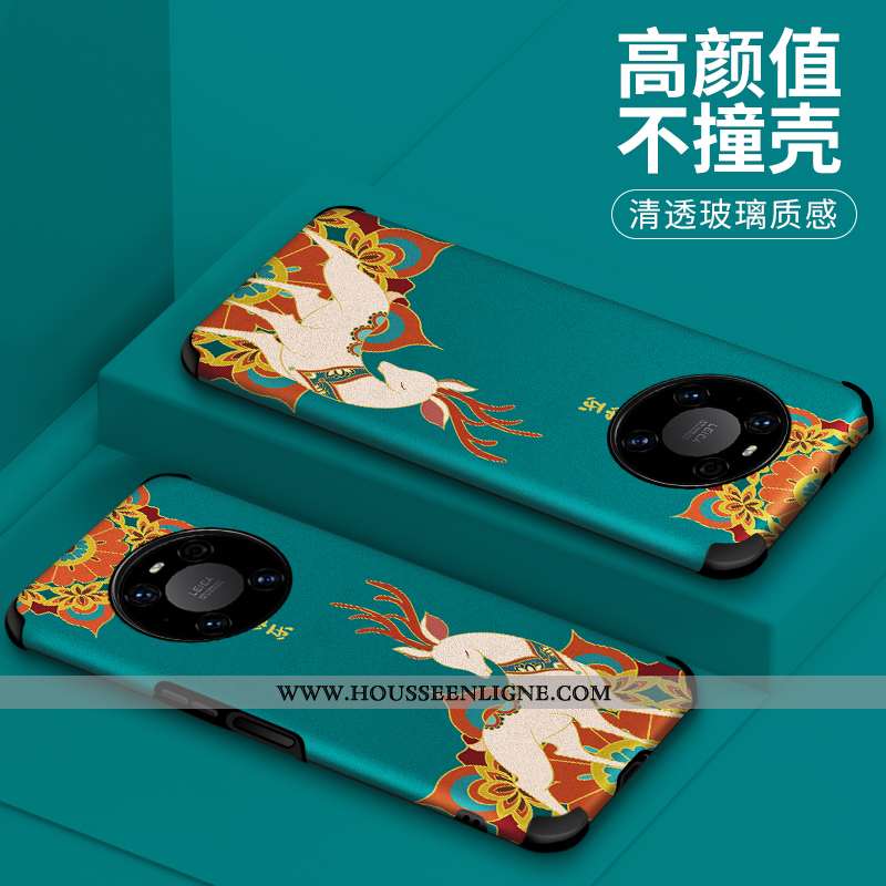 Housse Huawei Mate 40 Personnalité Créatif Style Chinois Bleu Vintage Coque Protection Verte