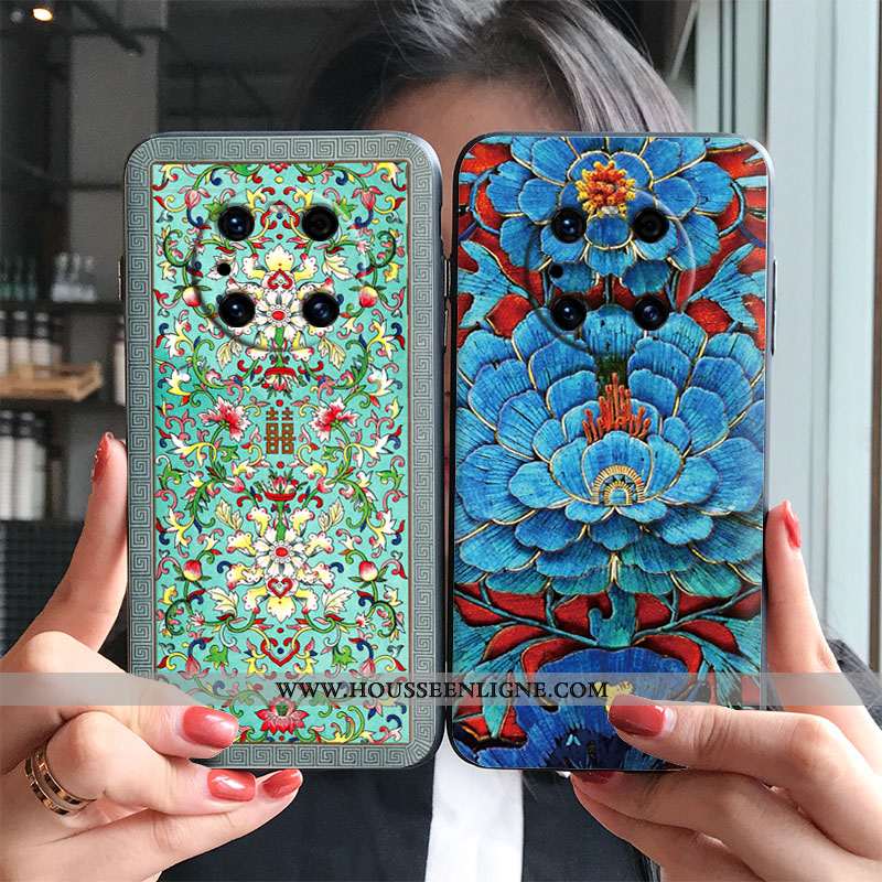 Housse Huawei Mate 40 Pro Ornements Suspendus Vintage Étui Bleu Ethnique Vent Téléphone Portable