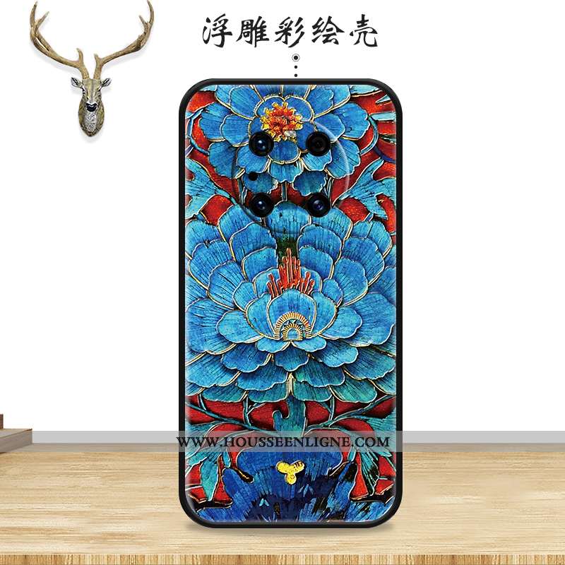 Housse Huawei Mate 40 Pro Ornements Suspendus Vintage Étui Bleu Ethnique Vent Téléphone Portable
