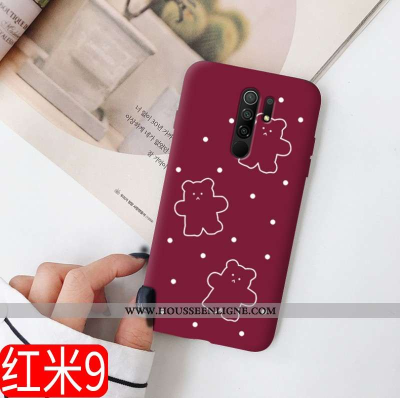 Housse Xiaomi Redmi 9 Fluide Doux Silicone Étui Net Rouge Délavé En Daim Tout Compris Tendance Borde
