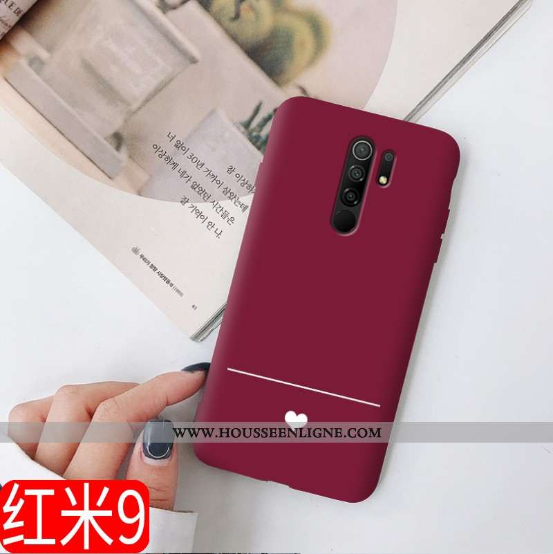 Housse Xiaomi Redmi 9 Fluide Doux Silicone Étui Net Rouge Délavé En Daim Tout Compris Tendance Borde