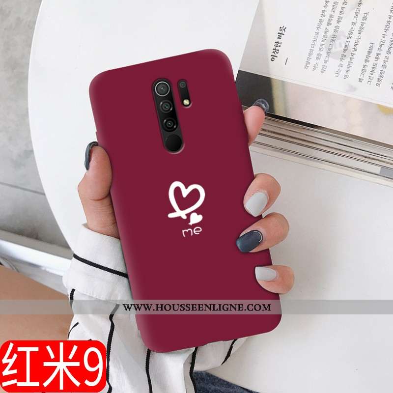 Housse Xiaomi Redmi 9 Fluide Doux Silicone Étui Net Rouge Délavé En Daim Tout Compris Tendance Borde