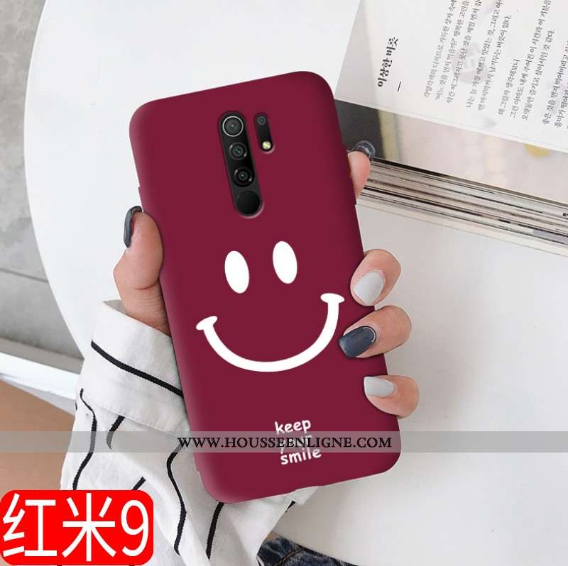 Housse Xiaomi Redmi 9 Fluide Doux Silicone Étui Net Rouge Délavé En Daim Tout Compris Tendance Borde