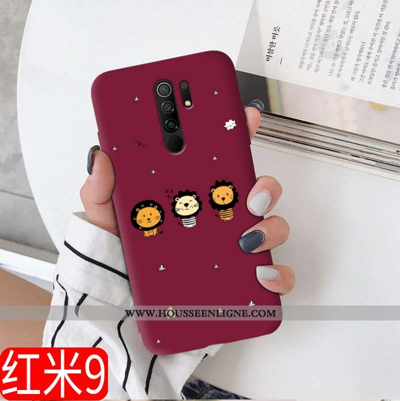 Housse Xiaomi Redmi 9 Fluide Doux Silicone Étui Net Rouge Délavé En Daim Tout Compris Tendance Borde