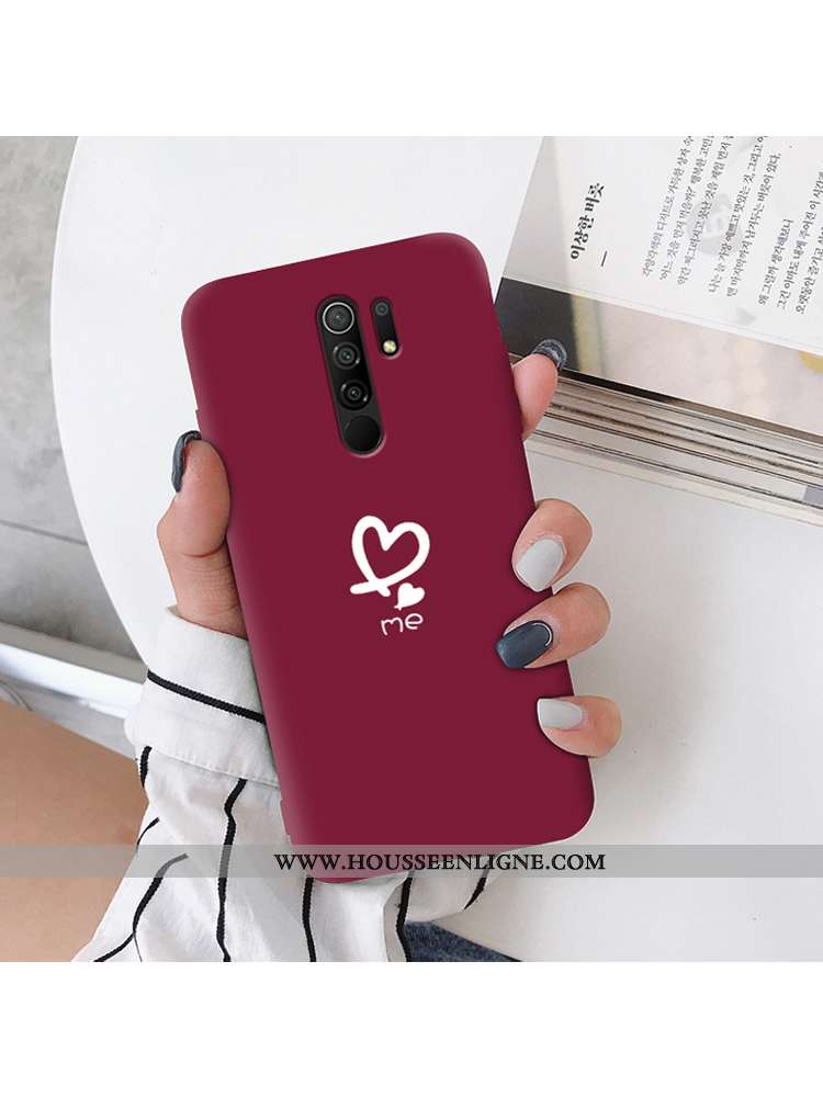 Housse Xiaomi Redmi 9 Fluide Doux Silicone Étui Net Rouge Délavé En Daim Tout Compris Tendance Borde