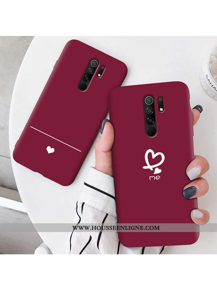 Housse Xiaomi Redmi 9 Fluide Doux Silicone Étui Net Rouge Délavé En Daim Tout Compris Tendance Borde