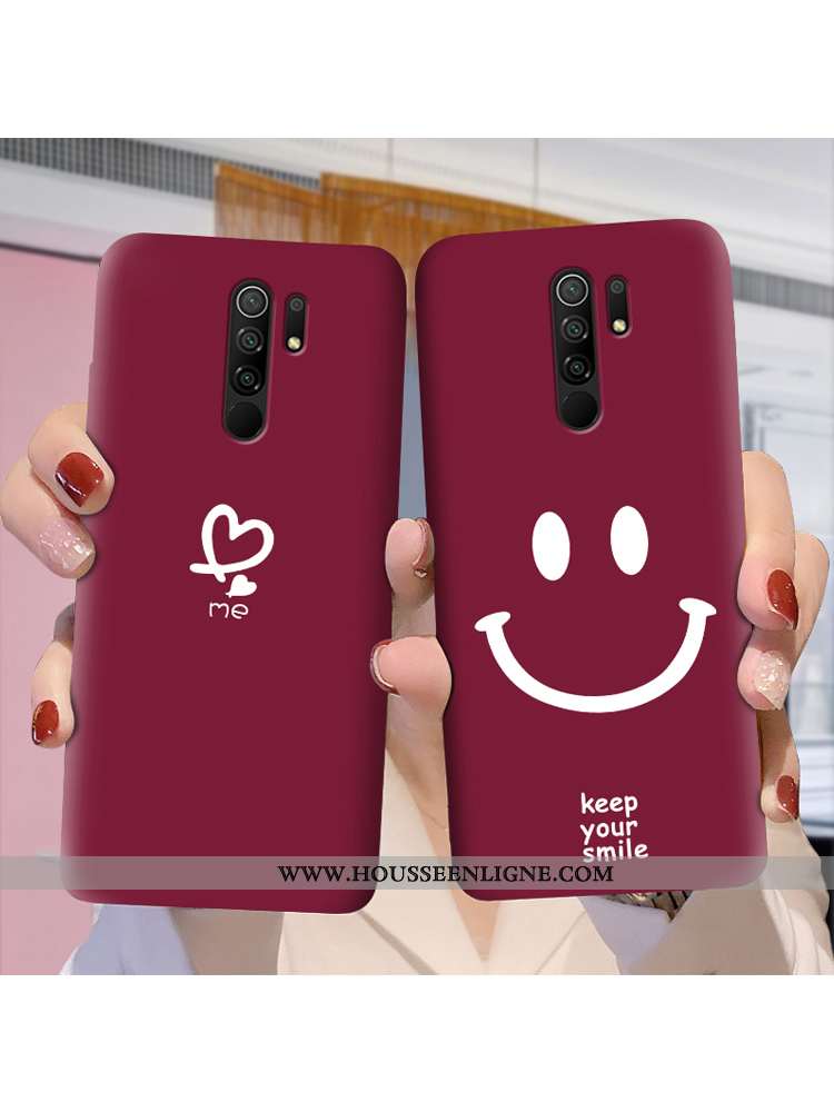 Housse Xiaomi Redmi 9 Fluide Doux Silicone Étui Net Rouge Délavé En Daim Tout Compris Tendance Borde