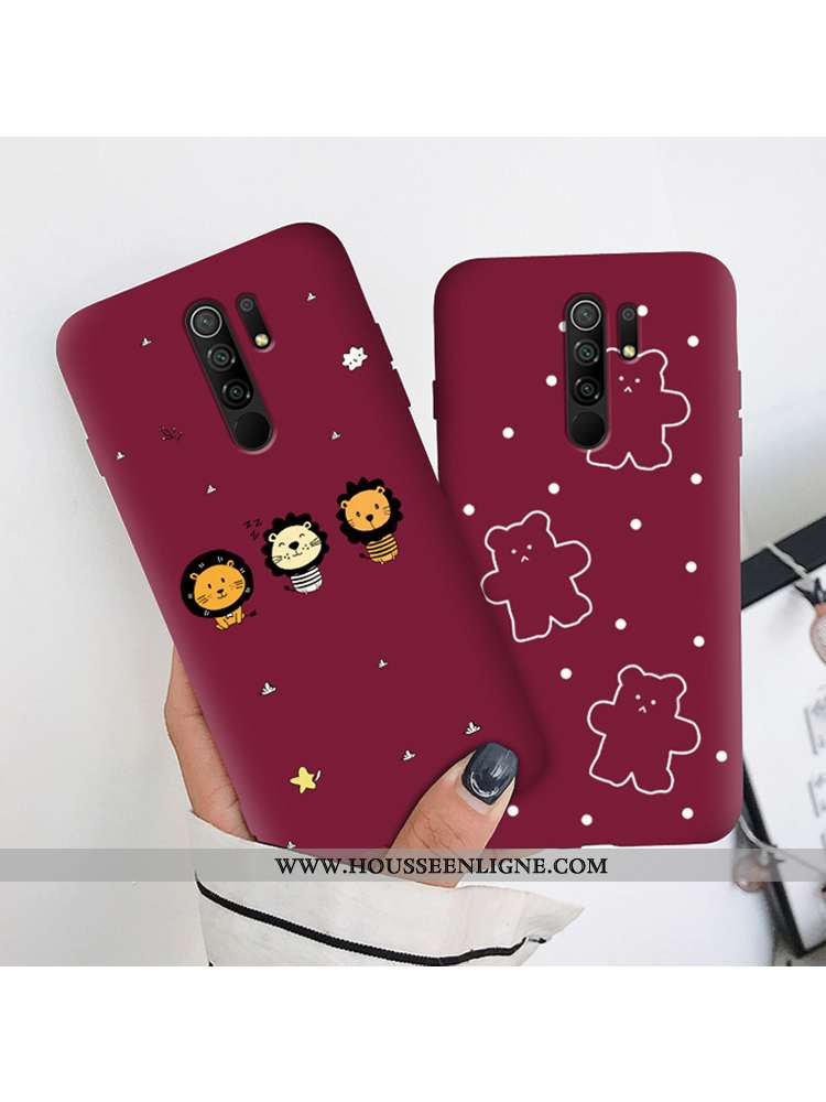 Housse Xiaomi Redmi 9 Fluide Doux Silicone Étui Net Rouge Délavé En Daim Tout Compris Tendance Borde