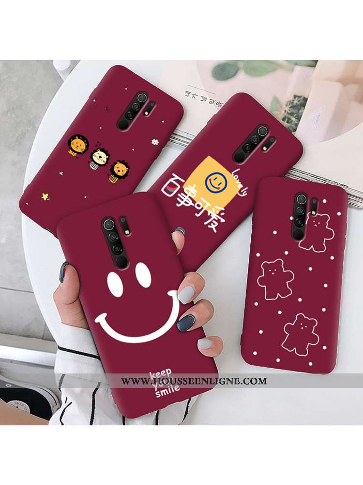 Housse Xiaomi Redmi 9 Fluide Doux Silicone Étui Net Rouge Délavé En Daim Tout Compris Tendance Borde