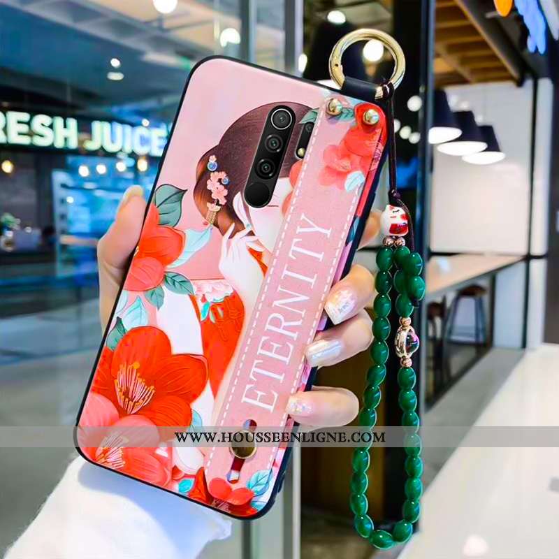 Housse Xiaomi Redmi 9 Gaufrage Dessin Animé Téléphone Portable Tendance Rouge Style Chinois Vent