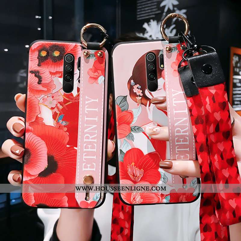 Housse Xiaomi Redmi 9 Gaufrage Dessin Animé Téléphone Portable Tendance Rouge Style Chinois Vent