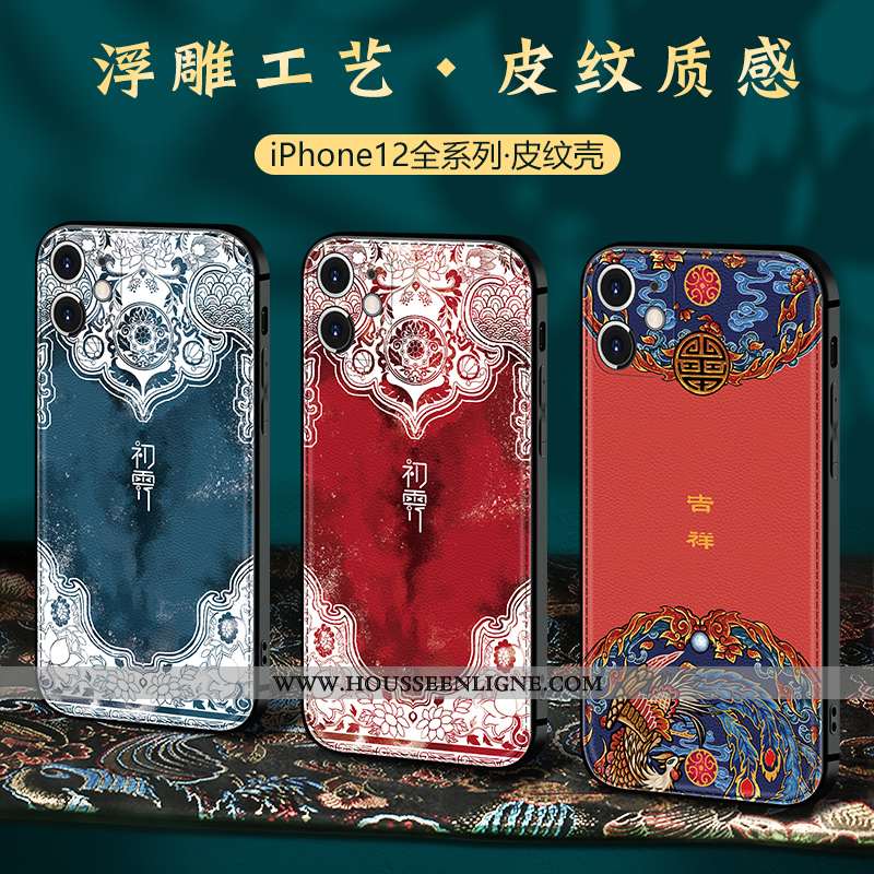 Housse iPhone 12 Créatif Tendance Style Chinois Nouveau Bleu Marin Personnalité Tout Compris Bleu Fo