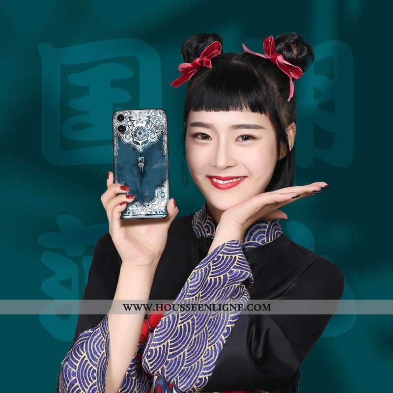 Housse iPhone 12 Créatif Tendance Style Chinois Nouveau Bleu Marin Personnalité Tout Compris Bleu Fo
