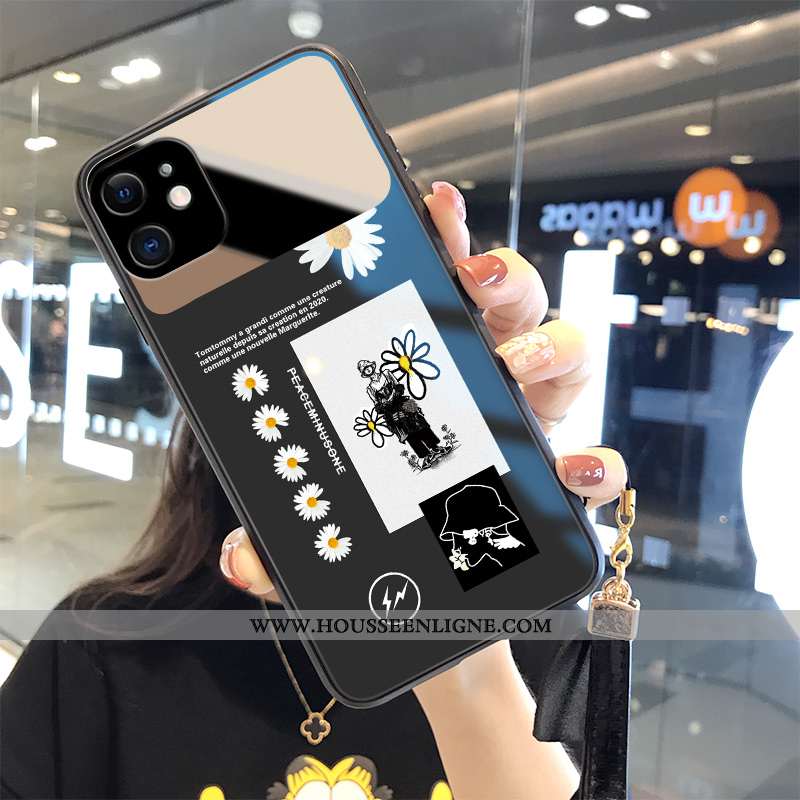 Housse iPhone 12 Mode Verre Étui Créatif Coque Fleur Noir