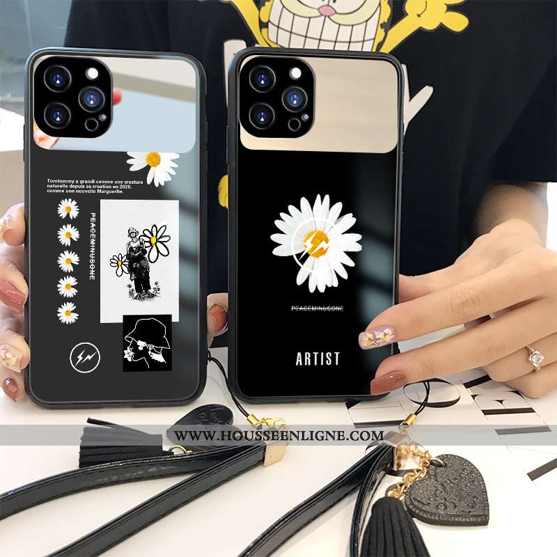Housse iPhone 12 Mode Verre Étui Créatif Coque Fleur Noir