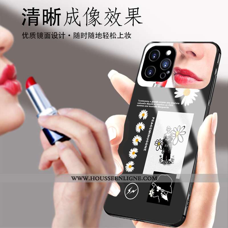 Housse iPhone 12 Mode Verre Étui Créatif Coque Fleur Noir