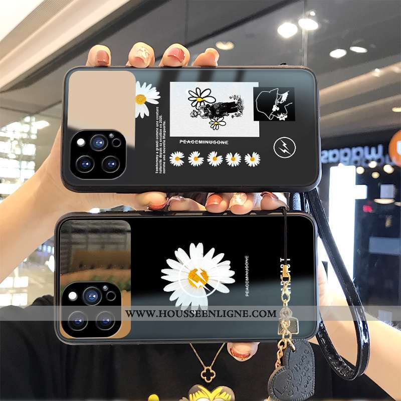 Housse iPhone 12 Mode Verre Étui Créatif Coque Fleur Noir