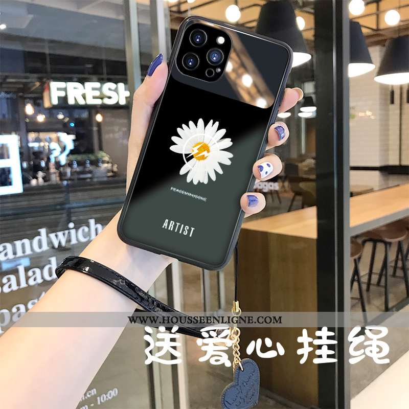 Housse iPhone 12 Mode Verre Étui Créatif Coque Fleur Noir
