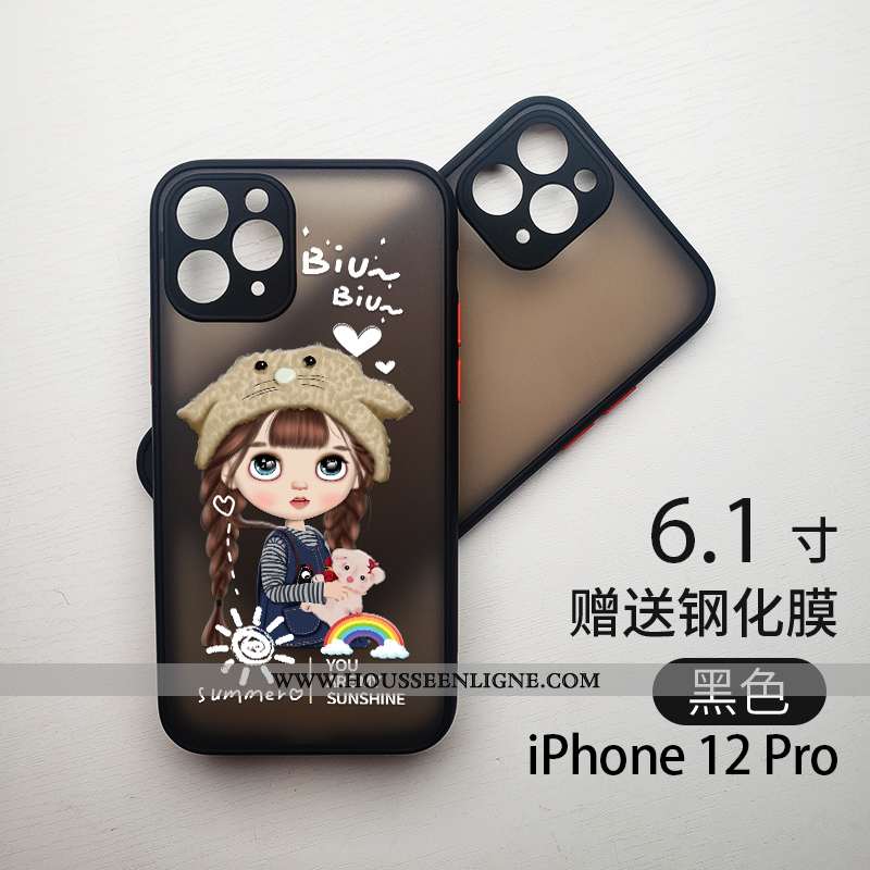 Housse iPhone 12 Pro Délavé En Daim Dessin Animé Tout Compris Charmant Pu Difficile Tendance Rouge