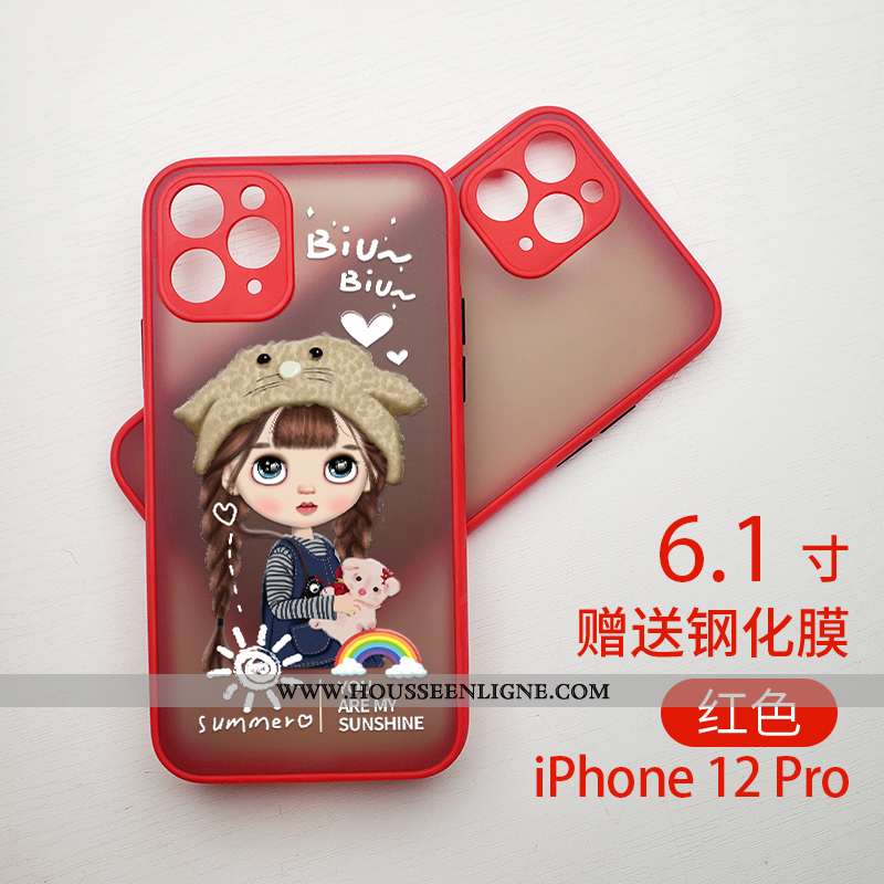 Housse iPhone 12 Pro Délavé En Daim Dessin Animé Tout Compris Charmant Pu Difficile Tendance Rouge