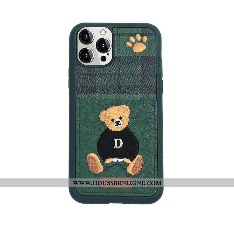 Housse iPhone 12 Pro Max Cuir Charmant Britanique Vert Foncé Amoureux Téléphone Portable Carte Rouge