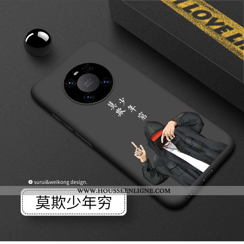 Étui Huawei Mate 40 Délavé En Daim Silicone Incassable Coque Noir Luxe