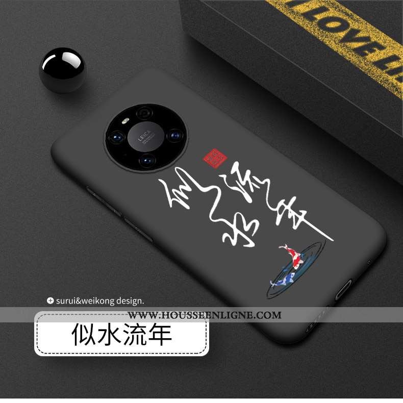 Étui Huawei Mate 40 Délavé En Daim Silicone Incassable Coque Noir Luxe