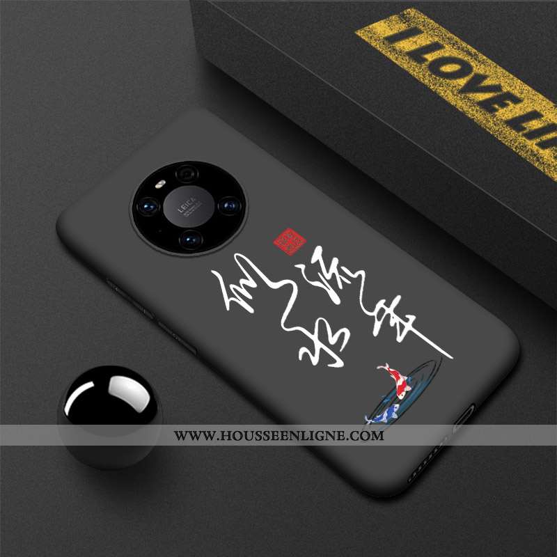Étui Huawei Mate 40 Délavé En Daim Silicone Incassable Coque Noir Luxe