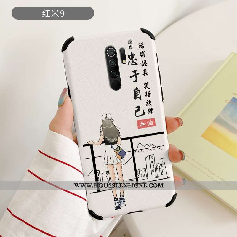 Étui Xiaomi Redmi 9 Gaufrage Cuir Soie Mulberry Protection Frais Rouge Délavé En Daim Blanche