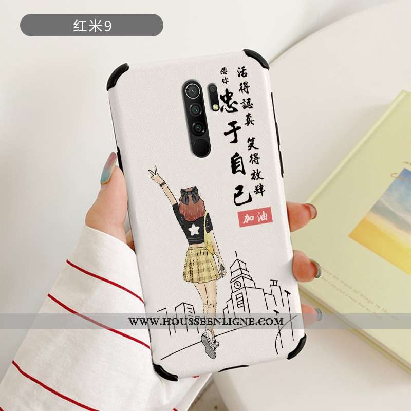Étui Xiaomi Redmi 9 Gaufrage Cuir Soie Mulberry Protection Frais Rouge Délavé En Daim Blanche