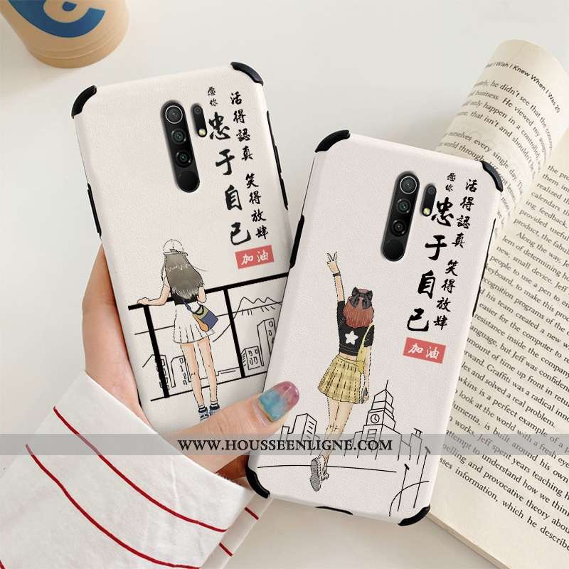 Étui Xiaomi Redmi 9 Gaufrage Cuir Soie Mulberry Protection Frais Rouge Délavé En Daim Blanche