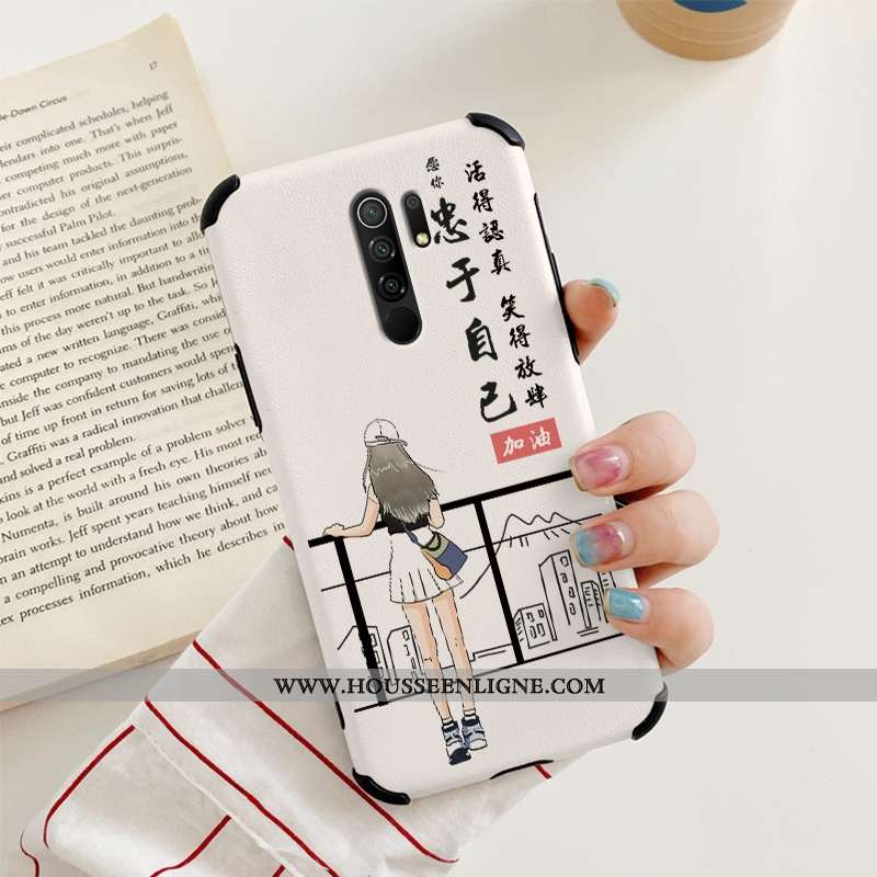 Étui Xiaomi Redmi 9 Gaufrage Cuir Soie Mulberry Protection Frais Rouge Délavé En Daim Blanche