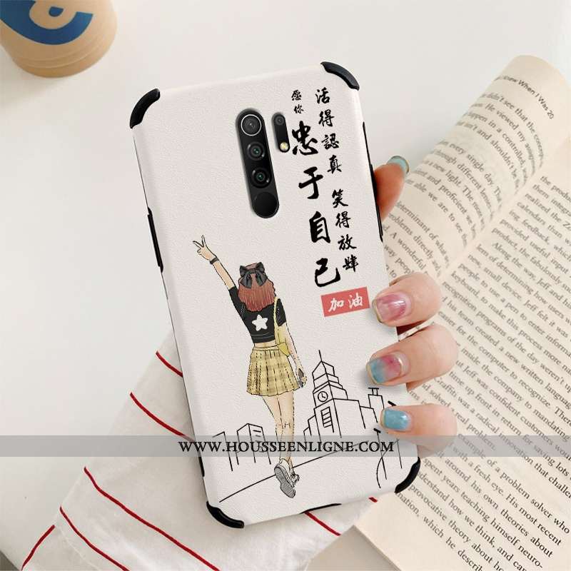Étui Xiaomi Redmi 9 Gaufrage Cuir Soie Mulberry Protection Frais Rouge Délavé En Daim Blanche