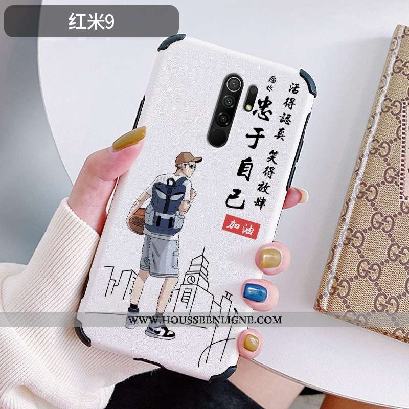 Étui Xiaomi Redmi 9 Gaufrage Dessin Animé Fluide Doux Modèle Fleurie Simple Légère Créatif Blanche