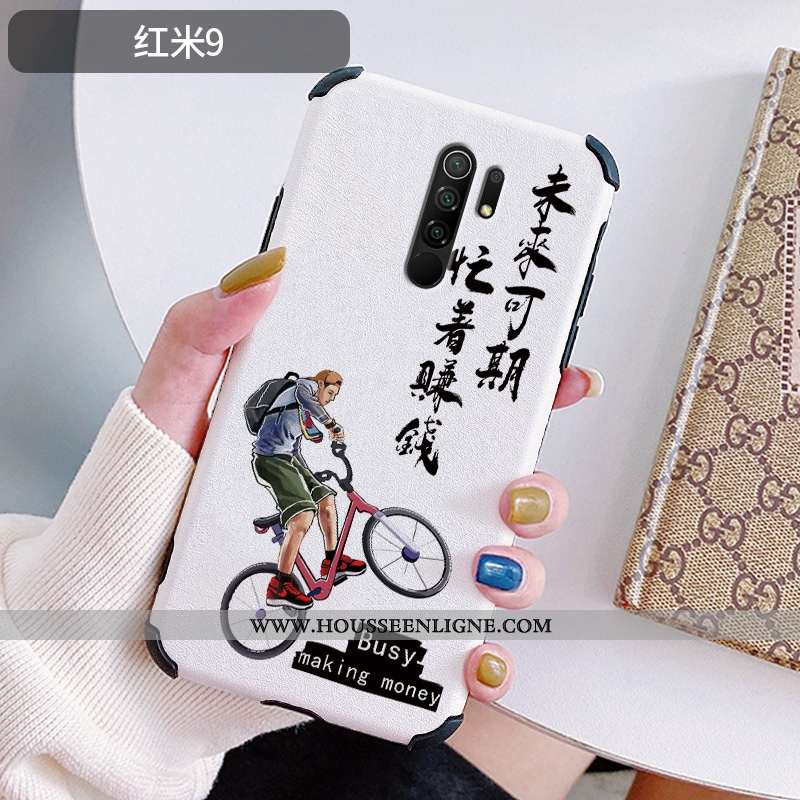 Étui Xiaomi Redmi 9 Gaufrage Dessin Animé Fluide Doux Modèle Fleurie Simple Légère Créatif Blanche