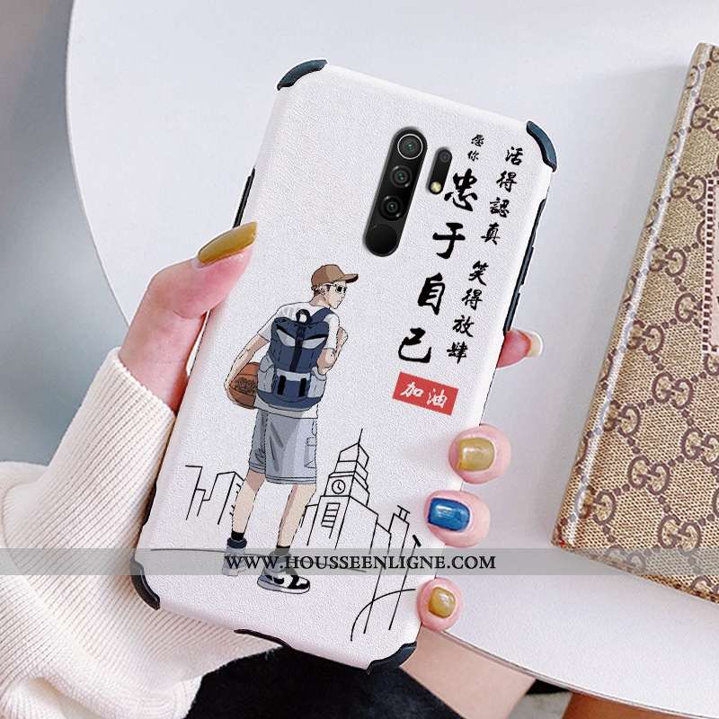 Étui Xiaomi Redmi 9 Gaufrage Dessin Animé Fluide Doux Modèle Fleurie Simple Légère Créatif Blanche