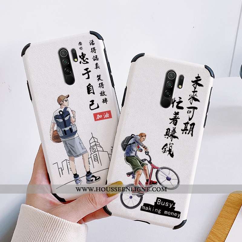 Étui Xiaomi Redmi 9 Gaufrage Dessin Animé Fluide Doux Modèle Fleurie Simple Légère Créatif Blanche