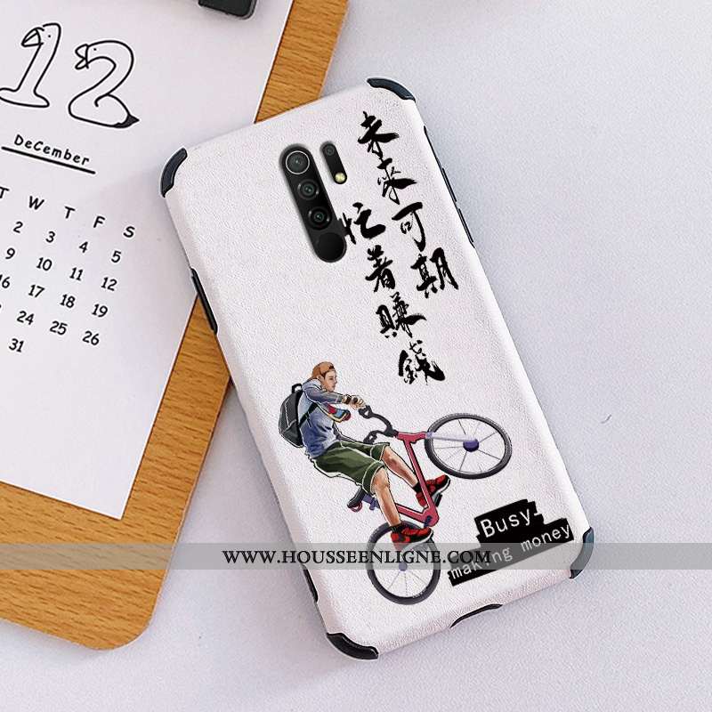 Étui Xiaomi Redmi 9 Gaufrage Dessin Animé Fluide Doux Modèle Fleurie Simple Légère Créatif Blanche