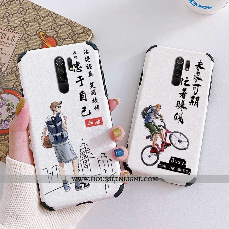 Étui Xiaomi Redmi 9 Gaufrage Dessin Animé Fluide Doux Modèle Fleurie Simple Légère Créatif Blanche