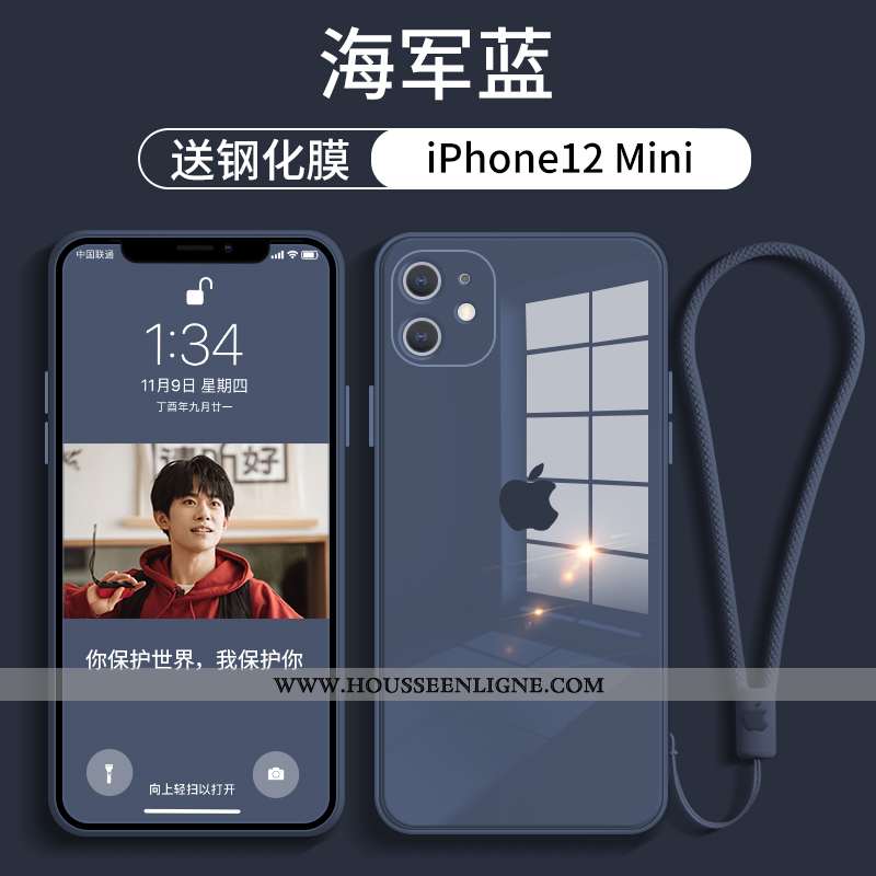 Étui iPhone 12 Mini Verre Tendance Téléphone Portable Tout Compris Net Rouge Rose Incassable