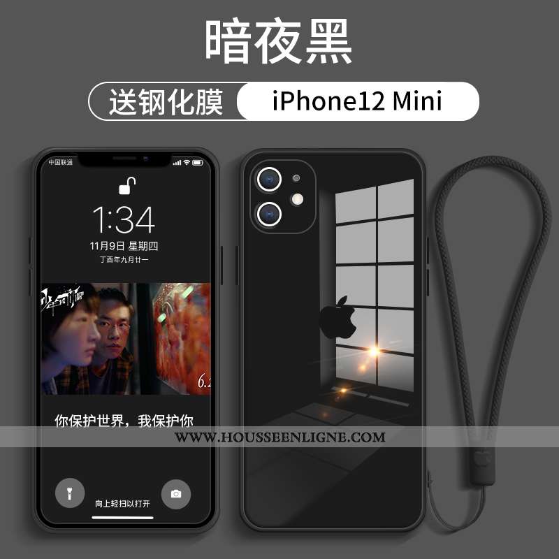 Étui iPhone 12 Mini Verre Tendance Téléphone Portable Tout Compris Net Rouge Rose Incassable