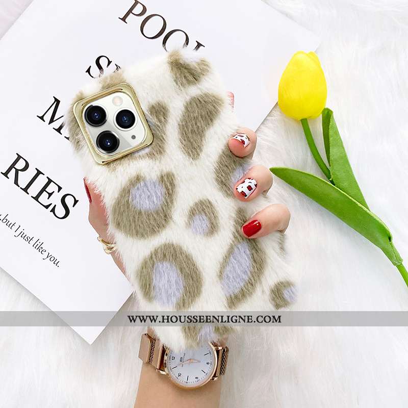 Étui iPhone 12 Pro Créatif Modèle Fleurie Incassable Coque Téléphone Portable Peluche Blanche