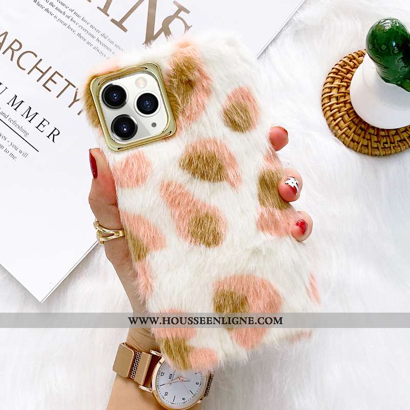 Étui iPhone 12 Pro Créatif Modèle Fleurie Incassable Coque Téléphone Portable Peluche Blanche