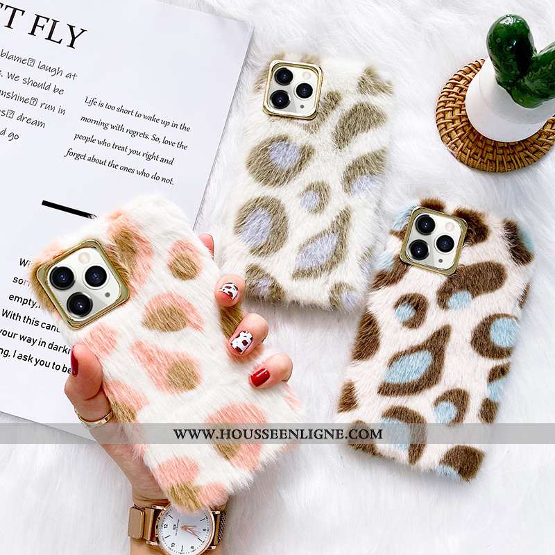 Étui iPhone 12 Pro Créatif Modèle Fleurie Incassable Coque Téléphone Portable Peluche Blanche