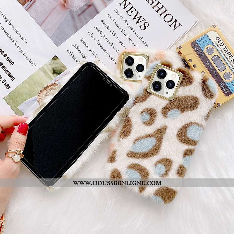 Étui iPhone 12 Pro Créatif Modèle Fleurie Incassable Coque Téléphone Portable Peluche Blanche