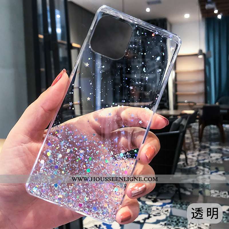 Étui iPhone 12 Pro Luxe Transparent Net Rouge Argent Téléphone Portable Rose Blanche