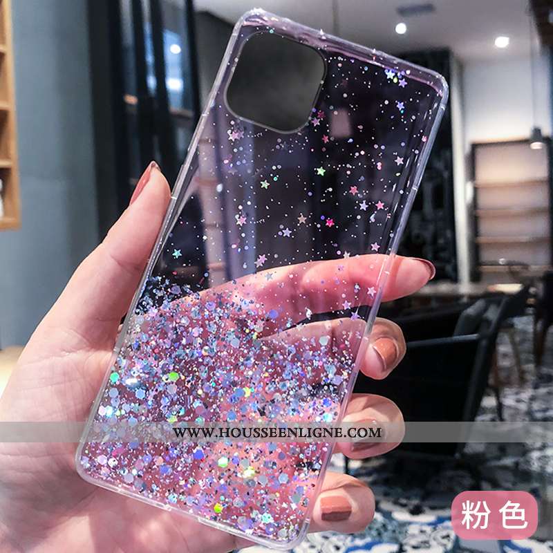 Étui iPhone 12 Pro Luxe Transparent Net Rouge Argent Téléphone Portable Rose Blanche